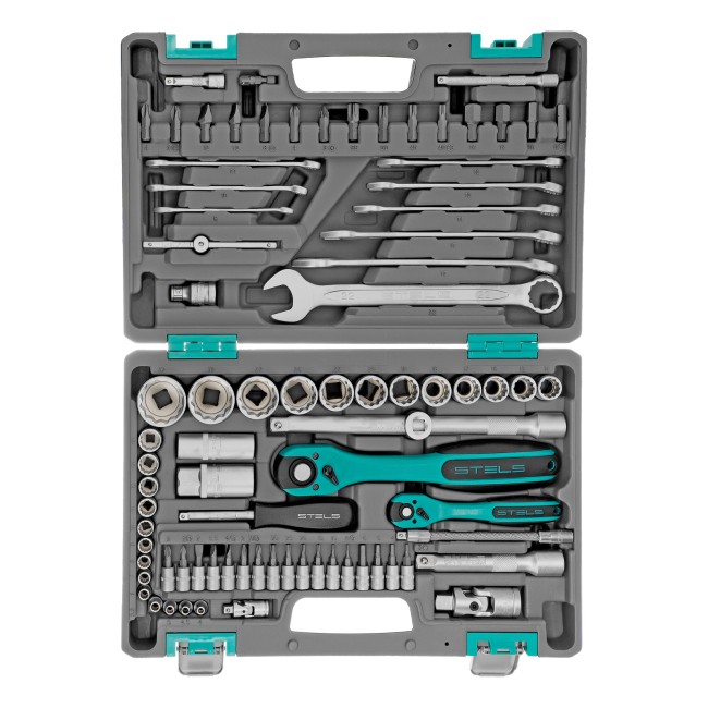 Набор инструментов 1/2", 1/4" 12 гранные головки 82 предмета Stels