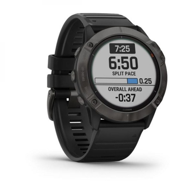 Часы Garmin Fenix 6X Pro Solar титановый серый DLC с черным ремешком