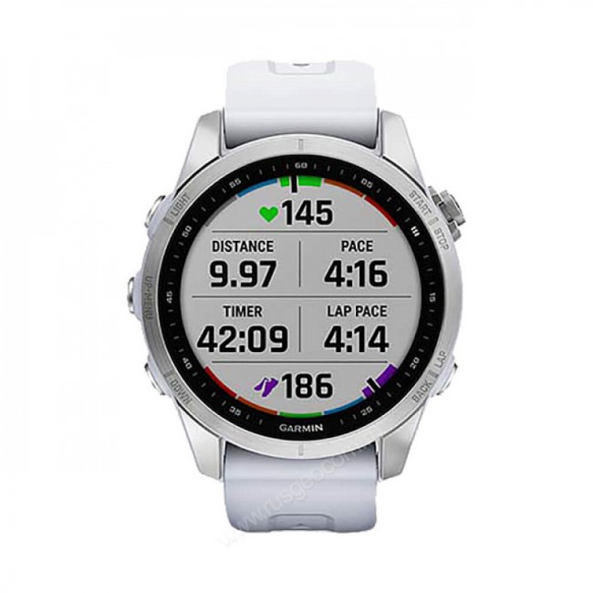 Часы Garmin Fenix 7S серебристый с белым силиконовым ремешком