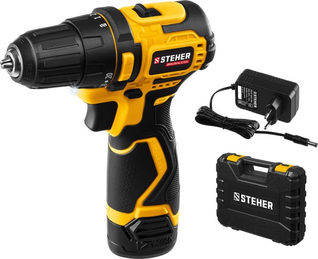 Дрель-шуруповерт бесщеточная CDB-120-1 STEHER 1 АКБ