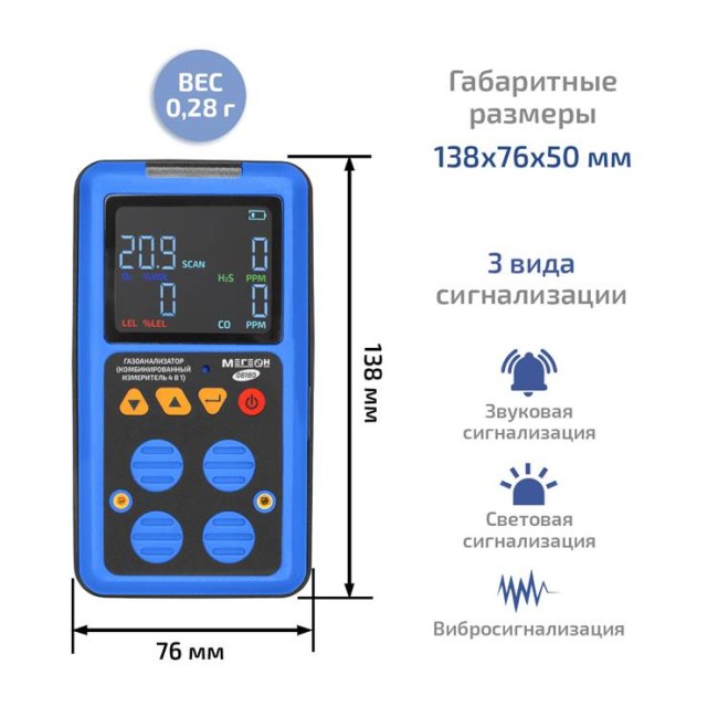 Газоанализатор (комбинированный измеритель 4 в 1) МЕГЕОН 08180 Газоанализатор (комбинированный измеритель 4 в 1) МЕГЕОН 08180