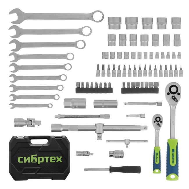 Набор инструментов 1/2", 1/4" 82 предмета Сибртех