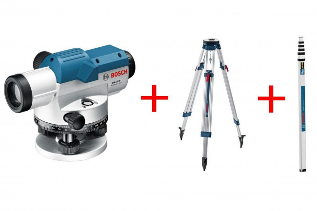 Комплект оптический нивелир Bosch GOL 26 D штатив рейка - 3 в 1